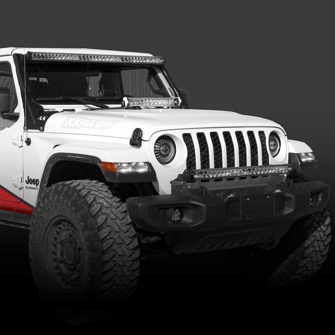 Xk Glow Light Bar Mounting Kit, A-Pillar Mount, Mounts to 50 Inch Light Bar, Powder Coated, Black, With Spacer Kit – XK-BRC-JL-APS