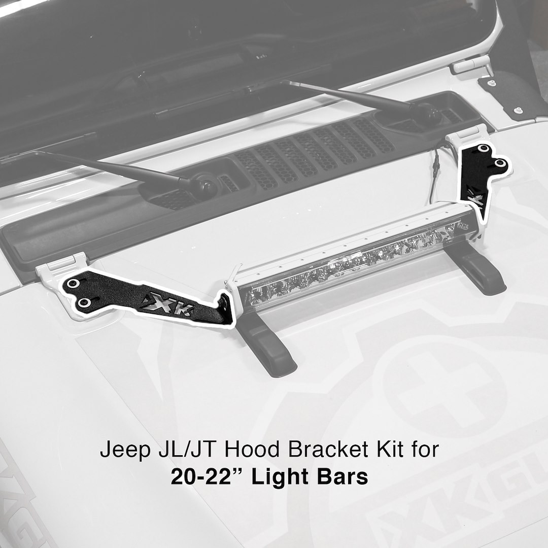 Xk Glow Light Bar Mounting Kit, Hood Mount, Mounts One Light Bar, Black – XK-BRC-JL-H