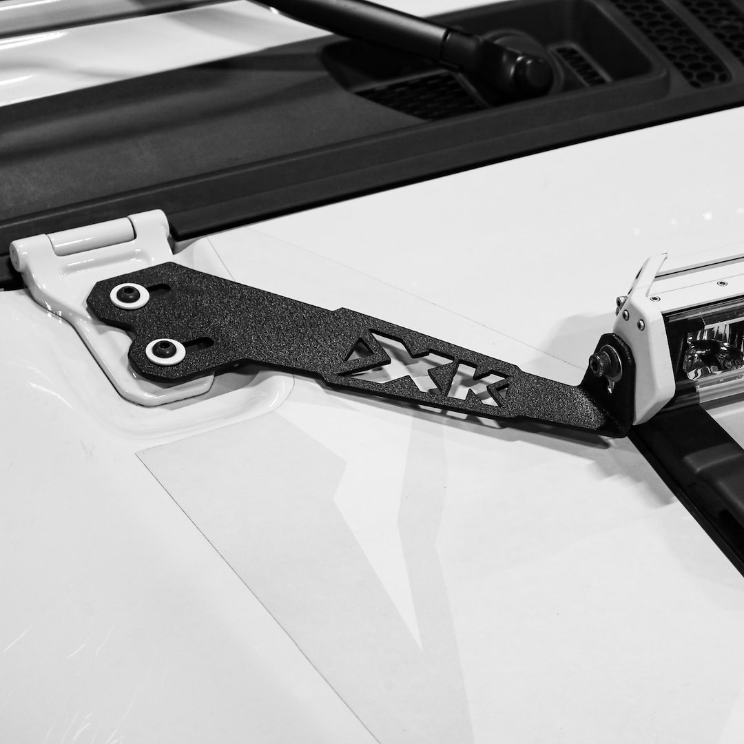 Xk Glow Light Bar Mounting Kit, Hood Mount, Mounts One Light Bar, Black – XK-BRC-JL-H