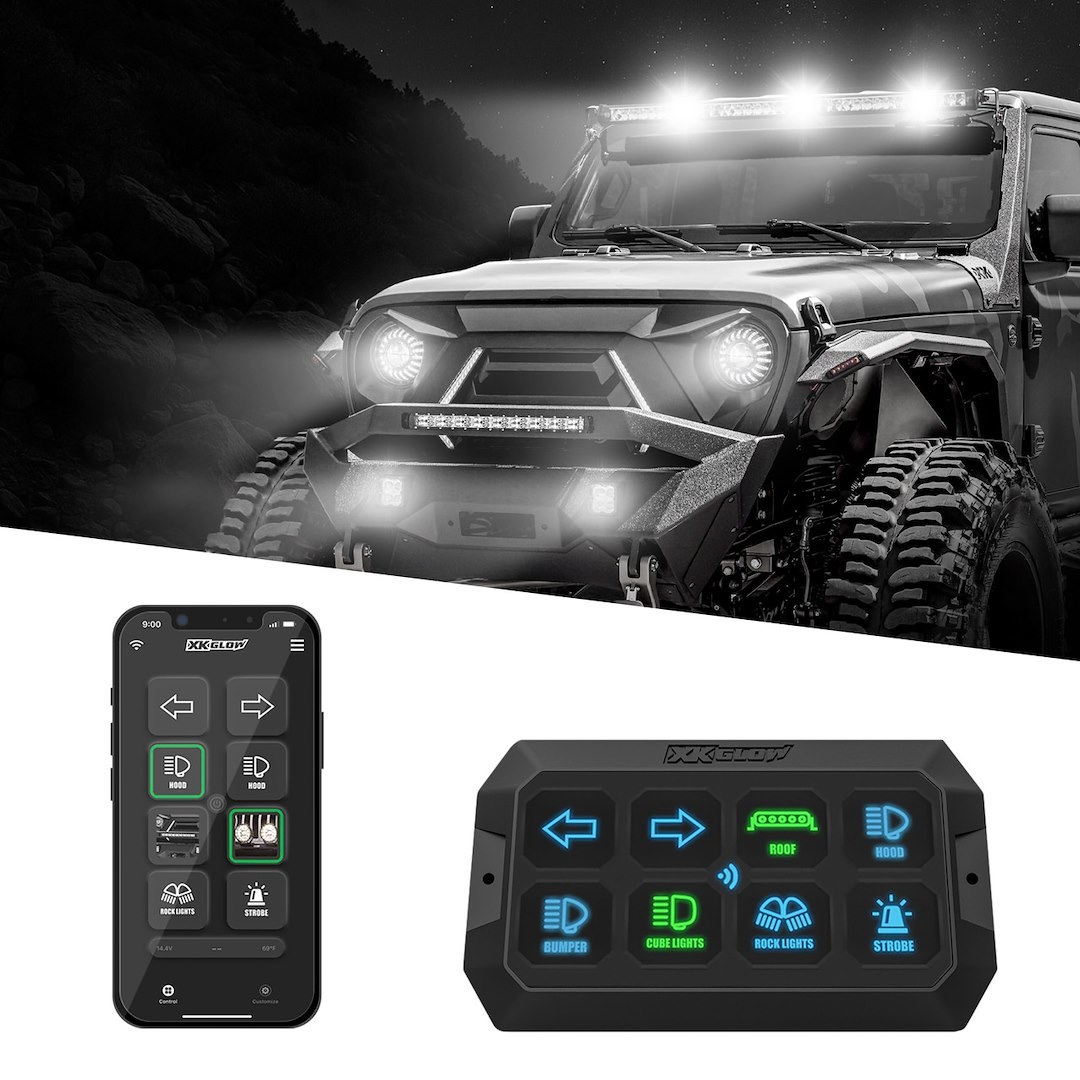 Xk Glow Switch Panel, Xkcommand, 8 Lighted Touch Switch Panel, Built-IN Fuse, 9 to 16 Volt, Wiring Harness, Dash Board Mount, Black – XK-CMD-KIT