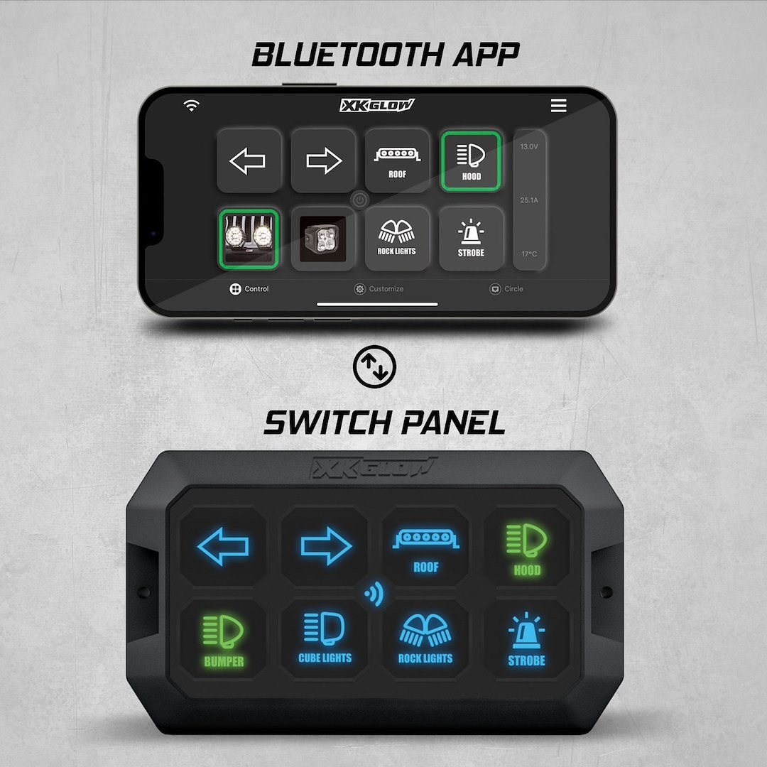 Xk Glow Switch Panel, Xkcommand, 8 Lighted Touch Switch Panel, Built-IN Fuse, 9 to 16 Volt, Wiring Harness, Dash Board Mount, Black – XK-CMD-KIT