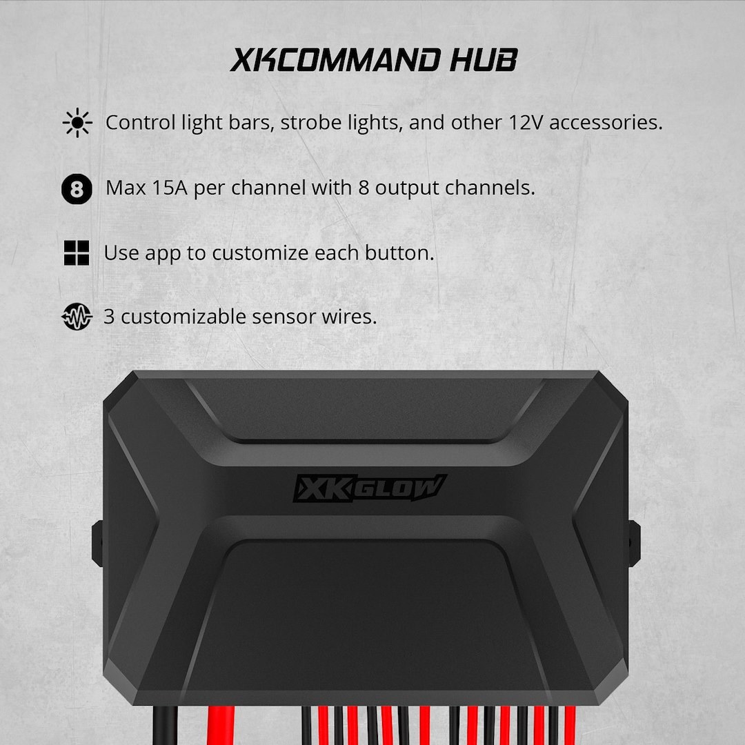 Xk Glow Switch Panel, Xkcommand, 8 Lighted Touch Switch Panel, Built-IN Fuse, 9 to 16 Volt, Wiring Harness, Dash Board Mount, Black – XK-CMD-KIT
