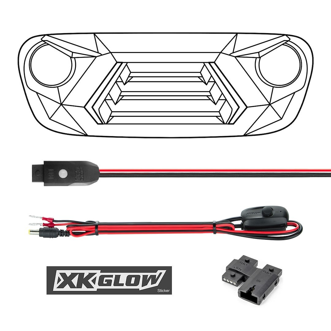 Xk Glow Daytime Running Light – LED, Black Rectangular Housing, Clear Lens, LED Bulb, Set of 2, 12 Volt DC, With Single Zone Controller – XK-GRILL-JL1