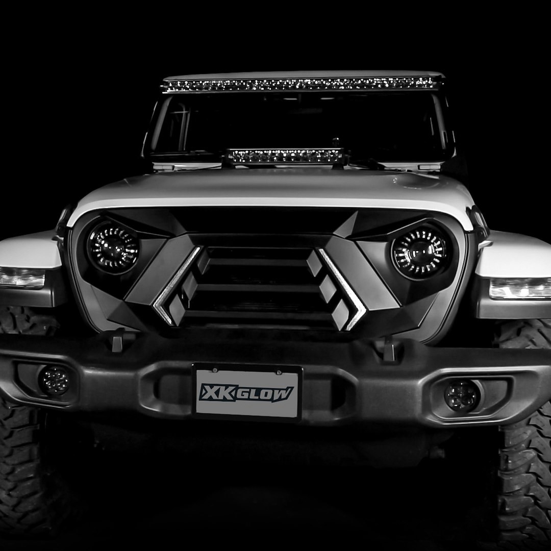 Xk Glow Daytime Running Light – LED, Black Rectangular Housing, Clear Lens, LED Bulb, Set of 2, 12 Volt DC, With Single Zone Controller – XK-GRILL-JL1