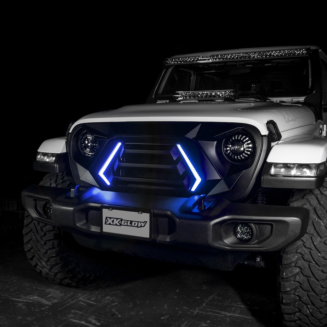 Xk Glow Daytime Running Light – LED, Black Rectangular Housing, Clear Lens, LED Bulb, Set of 2, 12 Volt DC, With Single Zone Controller – XK-GRILL-JL1