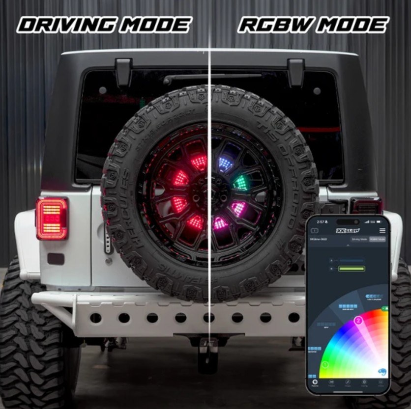 Xk Glow Spare Tire Brake Light, Xkmax, Hub Mount, Smoke Lens, Red/ Green/ Blue/ White Bulbs, LED – MX-5WHEEL