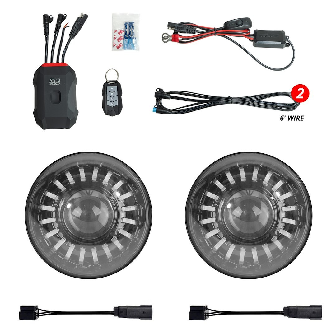 Xk Glow Headlight Assembly, Xkmax, LED Bulb, 11 to 14 Volt, 5 Amp Per Channel, 33 Watt Low Beam/ 39 Watt High Beam, Black Housing – MX-7IN-JP-KIT-JL