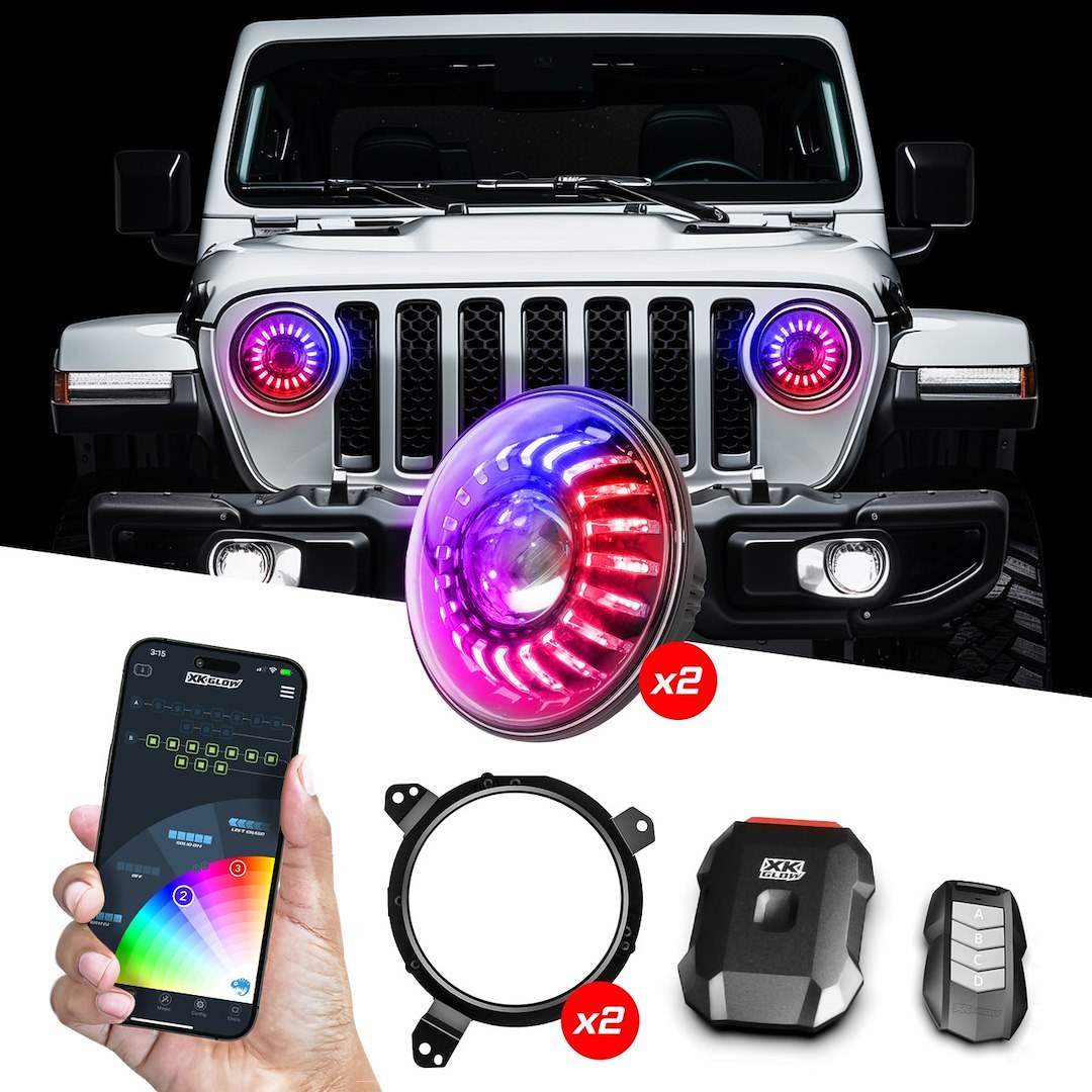 Xk Glow Headlight Assembly, Xkmax, LED Bulb, 11 to 14 Volt, 5 Amp Per Channel, 33 Watt Low Beam/ 39 Watt High Beam, Black Housing – MX-7IN-JP-KIT-JL