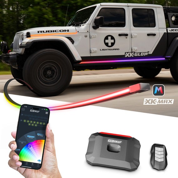 Xk Glow Running Board Light Kit, Xkmax Atomix, LED Strip, Multi-Color Light, 11 to 14 Volt, Two 20.4 Watt 80 Inch Strip – MX-BG-JP-STA2