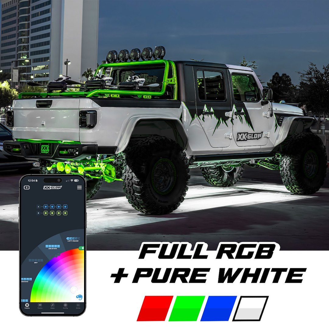 Xk Glow Underbody Light Kit, LED, Red/ Green/ Blue/ White, With Four 24 Inch Tube/ Four 48 Inch Tube/ 3 Programmable Sensor Wires – MX-CAR-ULTRA8