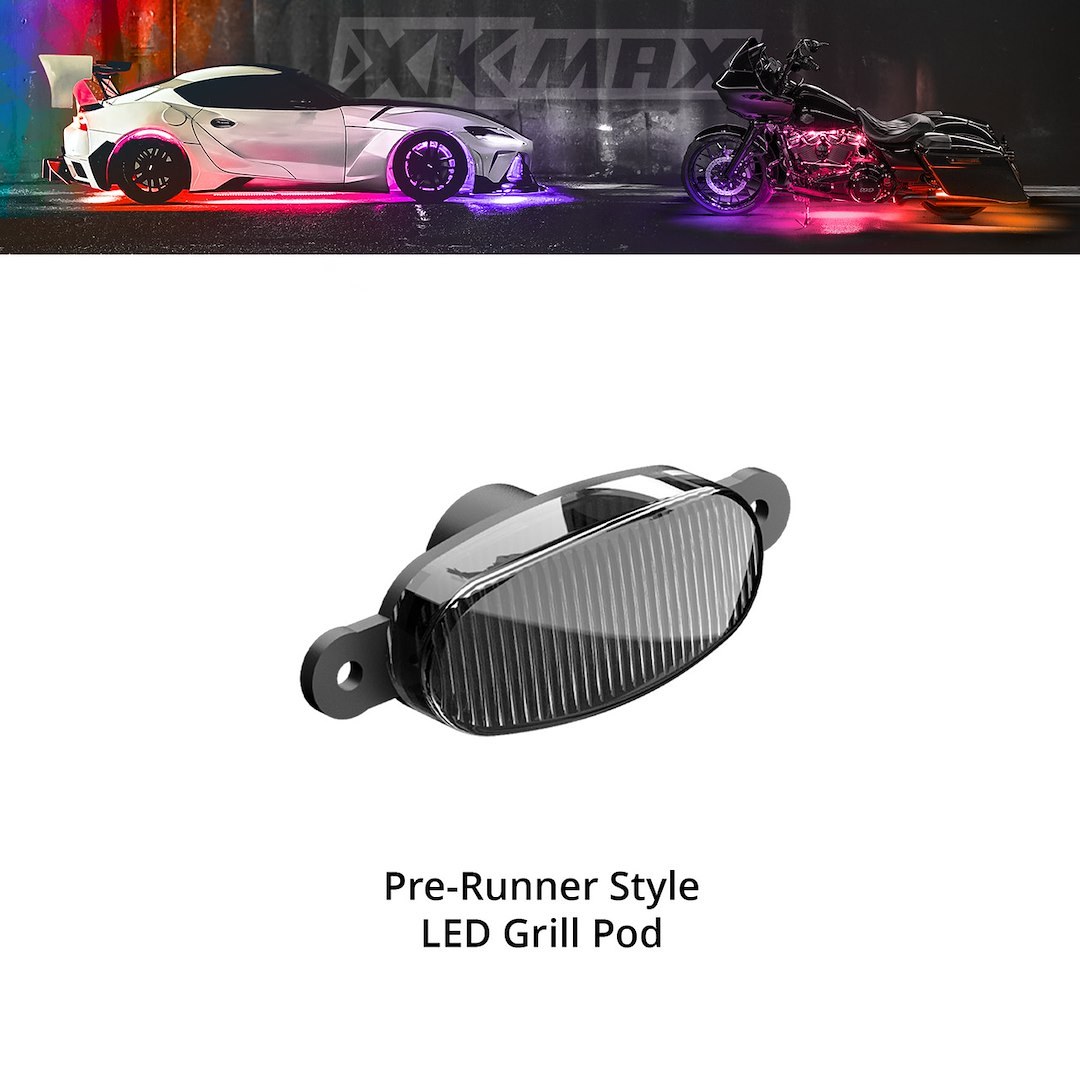 Xk Glow Grille Light – LED, Xkmax, Pre-Runner Style Grill Pod, Red/ Green/ Blue/ White, Single, 11 to 14 Volt, IP67 Waterproof – MX-GPOD