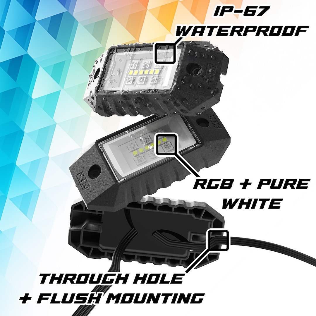 Xk Glow Underbody Light Kit, Xkmax, LED, Multi-Color, With 4 Piece Rock Lights and 2 Channel Controller – MX-ROCK-STA
