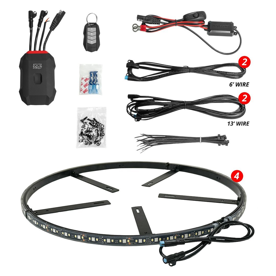 Xk Glow Wheel Light Ring, Xkmax, LED, Mounts to Brake Dust Cover, 12 Volt DC, 11 Watt Per Wheel Ring – MX-WHEEL-KIT