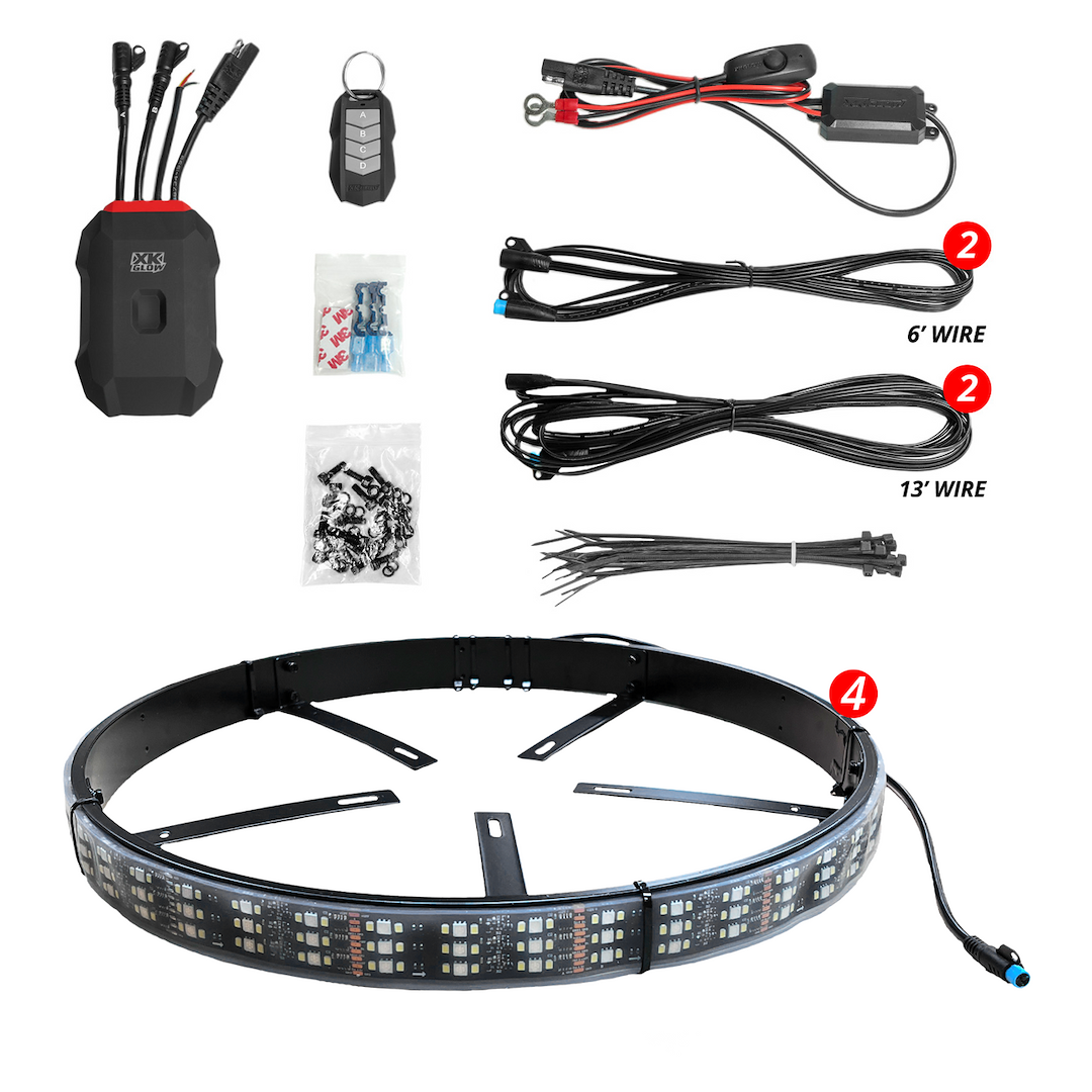 Xk Glow Wheel Light Ring, Xkmax, LED Bulb, Mounts to Brake Dust Cover, Fits 16-1/2 Inch Aluminum Wheels, 12 Volt DC – MX-WHEEL-KITB