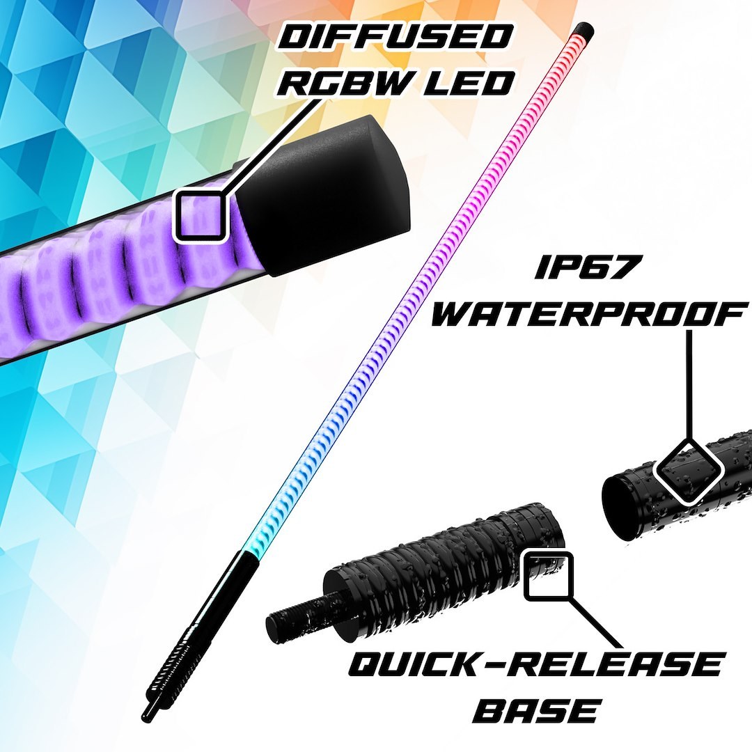 Xk Glow Warning Whip Light, Xkmax, Multi-Color, LED Bulb, Flashing/ Constant Mode, 12 Volt DC, 27.6 Watt – MX-WHIPC-ADV