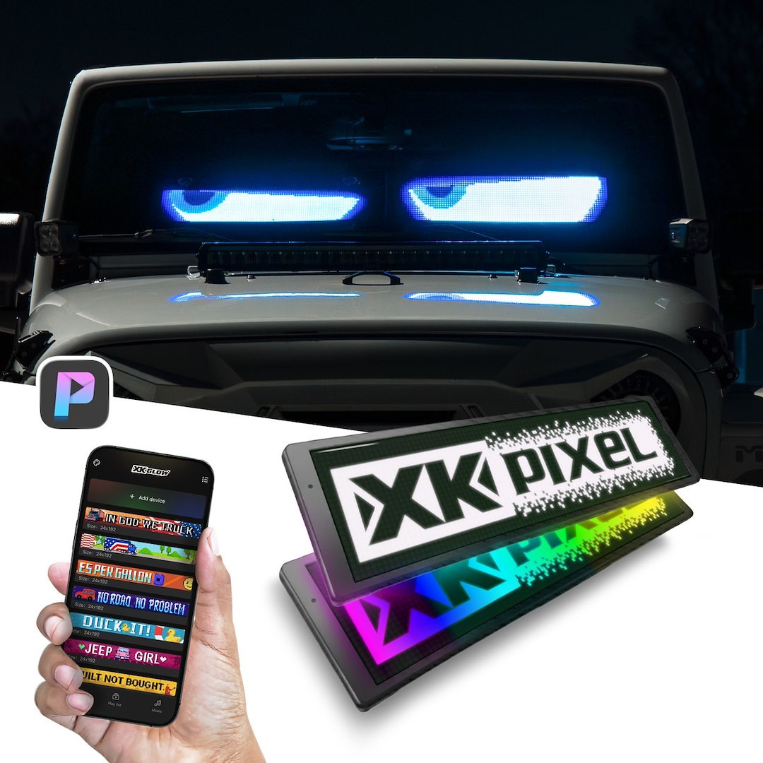 Xk Glow LED Sign, Dual 20-1/2 Inch Length X 6 Inch Width Screens, Windshield, Controlled by Xkpixel App, Rgb Color Changing – XK-PXL