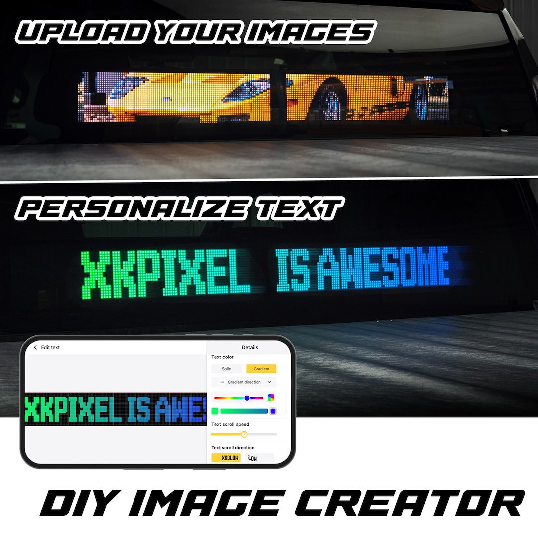 Xk Glow LED Sign, Dual 20-1/2 Inch Length X 6 Inch Width Screens, Windshield, Controlled by Xkpixel App, Rgb Color Changing – XK-PXL