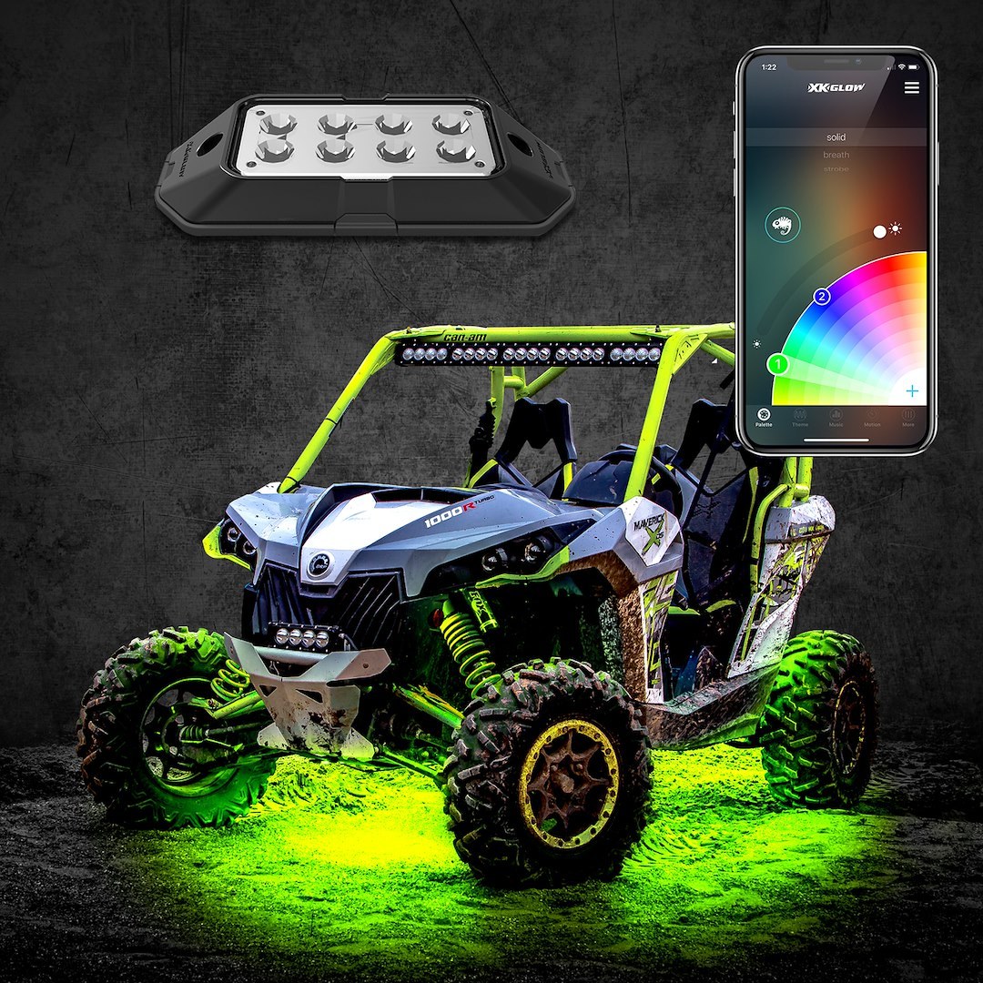 Xk Glow Underbody Light Kit, Xkchrome, Under Body Mount, LED, Over 16 Million Colors with Amber Turn Signal Function, Clear Lens – XK-ROCK-ADV-DM