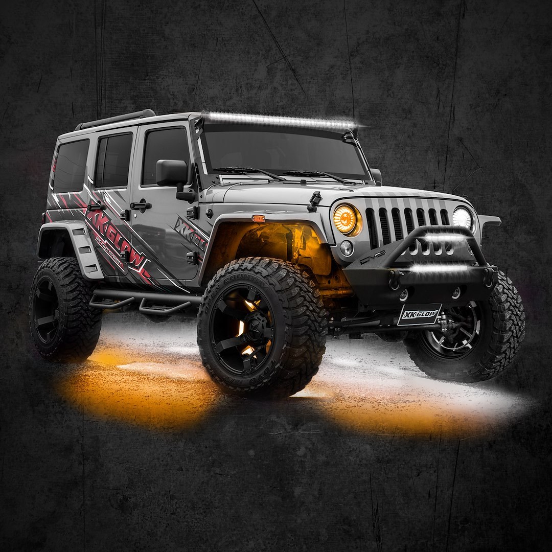 Xk Glow Underbody Light Kit, Xkchrome, Under Body Mount, LED, Over 16 Million Colors with Amber Turn Signal Function, Clear Lens – XK-ROCK-ADV-DM