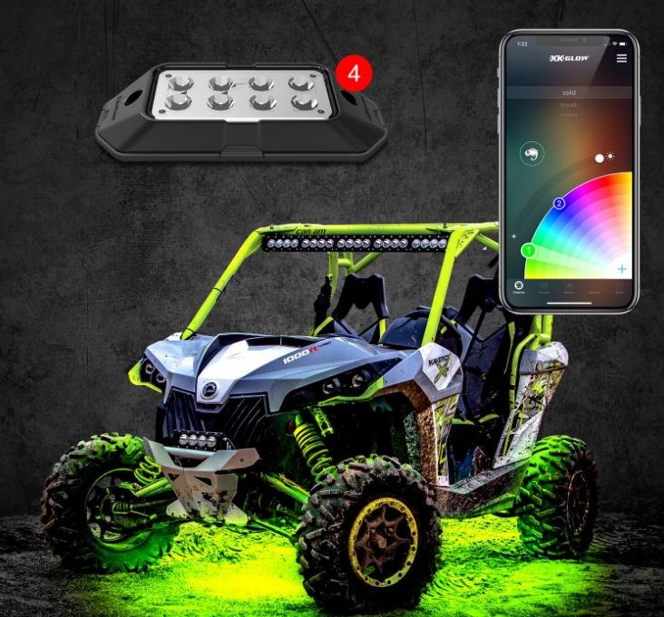 Xk Glow Underbody Light Kit, Xkchrome, Under Body Mount, LED, Over 16 Million Colors with Amber Turn Signal Function, Clear Lens – XK-ROCK-STA