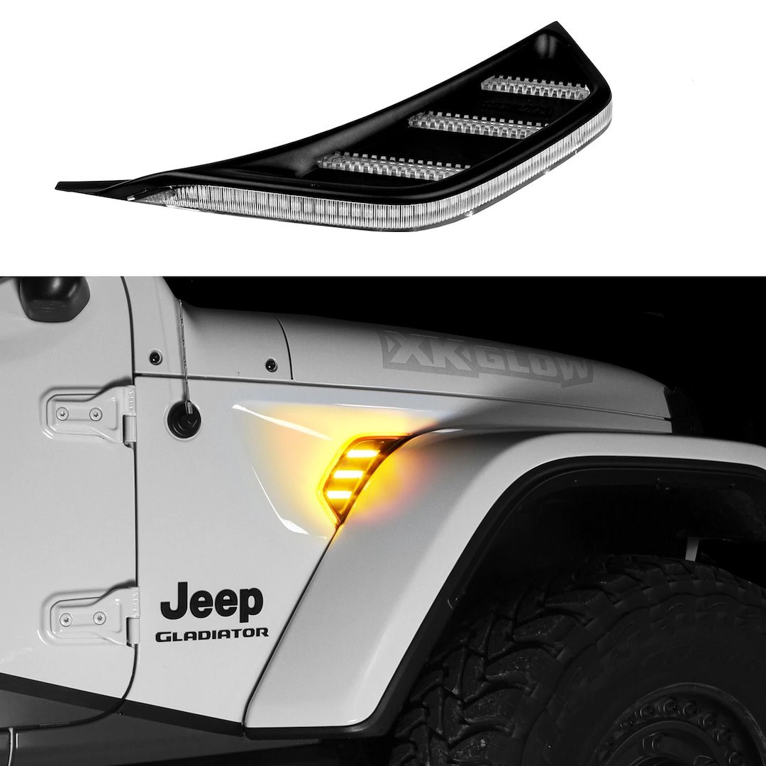Xk Glow Side Marker Light – LED, Fender Vent, Clear Lens, Black Trim, Amber, Set of 2 – XK-VENT-A-KIT