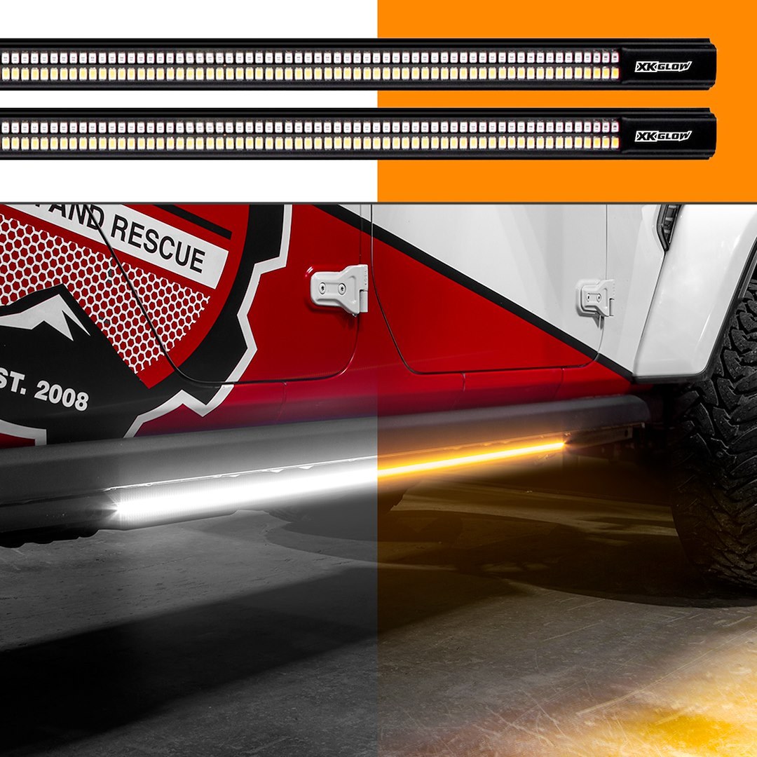 Xk Glow Running Board Light Kit, LED, Clear and Amber, With Two 48 Inch Light Bar, 12 to 15 Volt DC – XK041022
