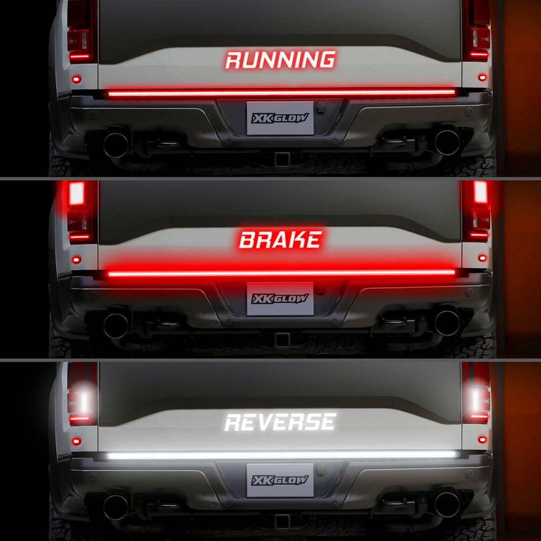 Xk Glow Tailgate Light – LED, 60 Inch Rigid Light Bar, Clear Lens, White Reverse/ Red Running/ Red Brake, Black Housing, 12 to 15 Volt DC – XK041023