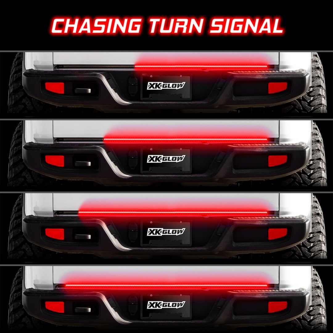 Xk Glow Tailgate Light – LED, 48 Inch Light Bar, Clear Lens, White Reverse/ Red Running/ Red Brake, Black Housing, 1 to 2 Splitter Wire – XK041024