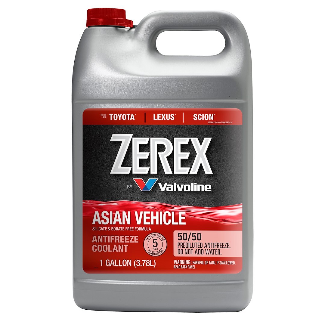 Zerex Engine Coolant, Pre-Mixed 50-50, Red, Service Life of Up to 5 Years or 150,000 Miles, 1 Gallon Jug, Single, For Asian Vehicle – 675130