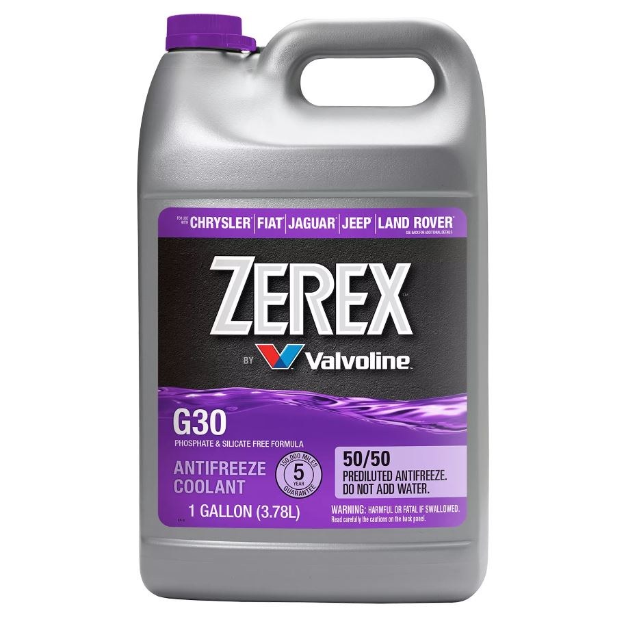 Zerex Engine Coolant, G30®, Pre-Mixed 50-50, Violet, Service Life of Up to 5 Years or 150,000 Miles, 1 Gallon Jug, Single – 877981