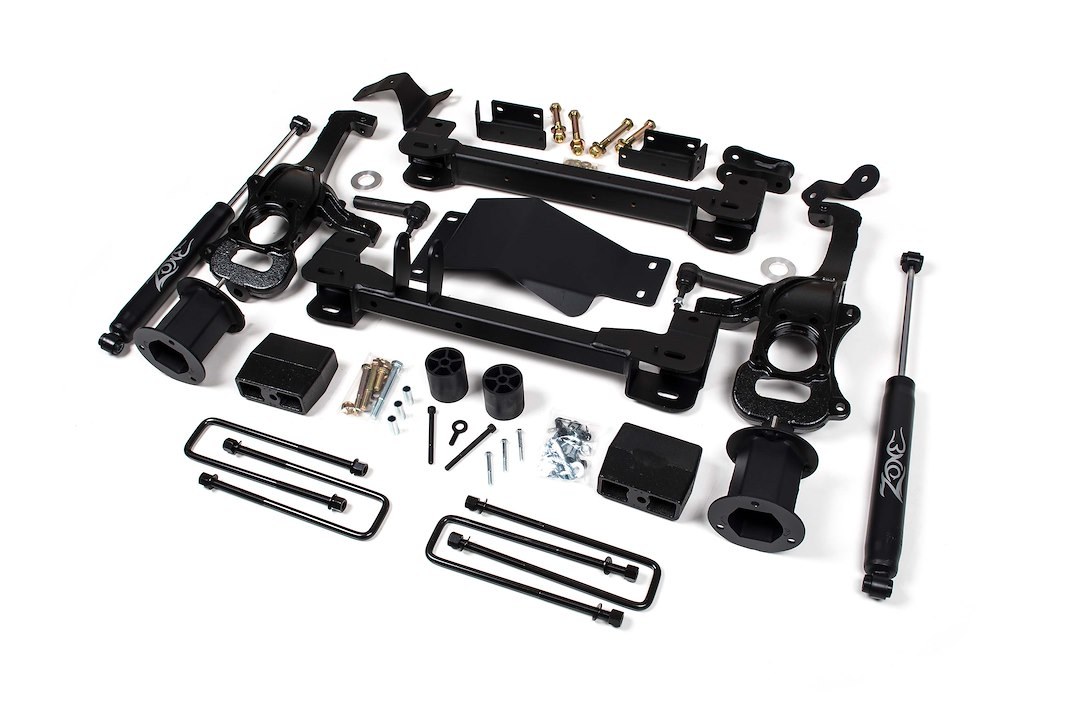 Zone Offroad Lift Kit Suspension, Nitro, 6-1/2 Inch Front Lift, 5 Inch Rear Lift, With Rear Shock Absorbers IN Kit, Black Components – ZONC41N