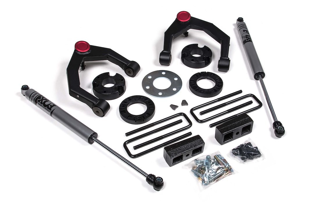 Zone Offroad Lift Kit Suspension, Nitro, 3-1/2 Inch Front Lift, 2 Inch Rear Lift, With Rear Shock Absorbers IN Kit, Black Components – ZONC47N