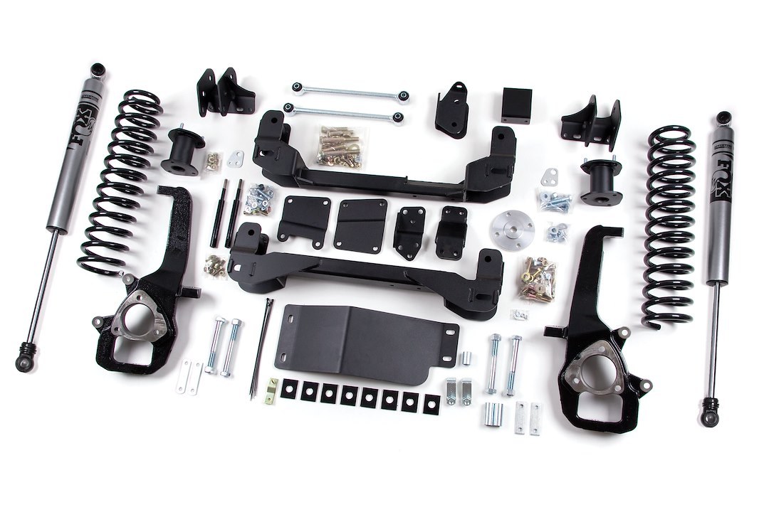 Zone Offroad Lift Kit Suspension, Fox, 6 Inch Front Lift, 3 Inch Rear Lift, With Rear Fox Shock Absorbers IN Kit, Black Components – ZOND19F