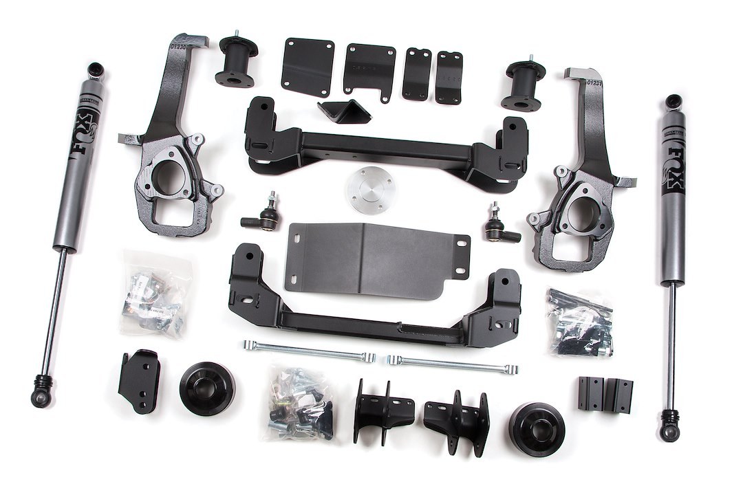 Zone Offroad Lift Kit Suspension, Fox, 4 Inch Front Lift, 3 Inch Rear Lift, With Rear Fox Shock Absorbers IN Kit, Black Components – ZOND1F