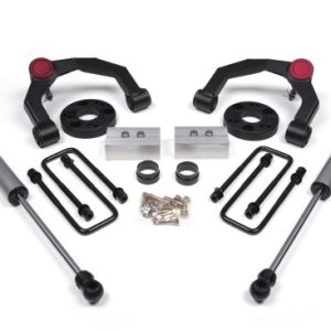 Zone Offroad Lift Kit Suspension, 3 Inch Front Lift, 1 Inch Rear Lift, With Rear Fox Shock Absorbers IN Kit, Black Components – ZONF66F