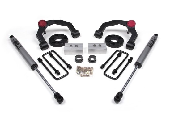 Zone Offroad Lift Kit Suspension, 3 Inch Front Lift, 1 Inch Rear Lift, With Rear Fox Shock Absorbers IN Kit, Black Components – ZONF66F