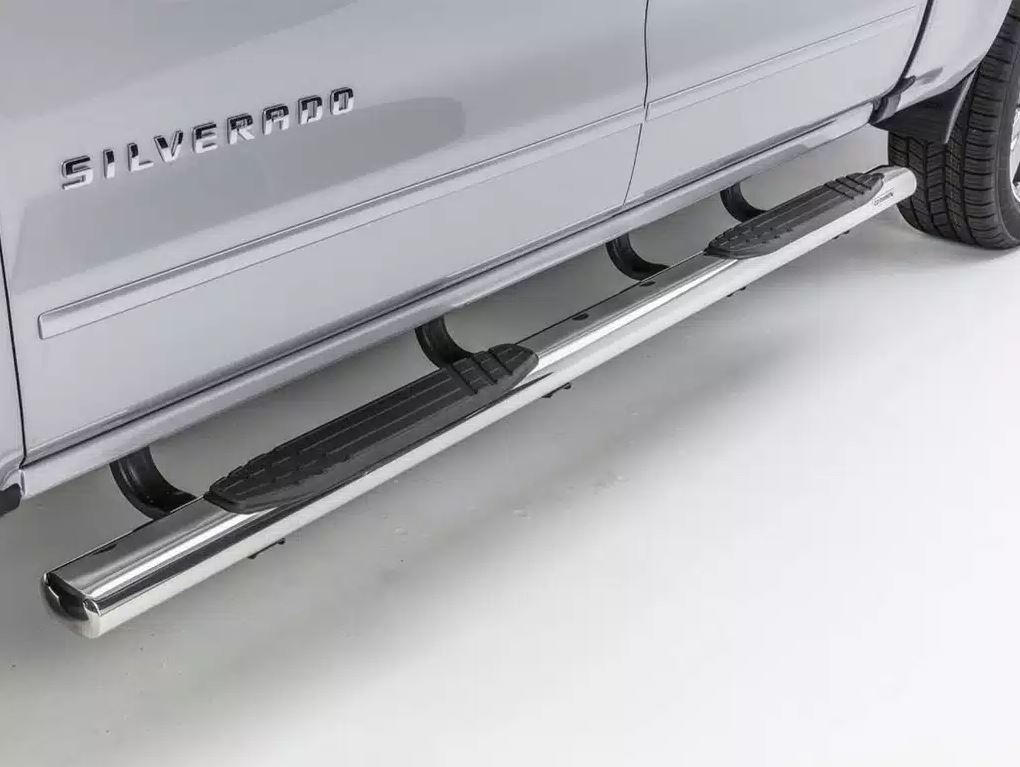 Big Country Truck Accessories Nerf Bar, Widesider Platinum, With Step Pads, 4 Inch Oval Straight, Polished, Stainless Steel – 394401806