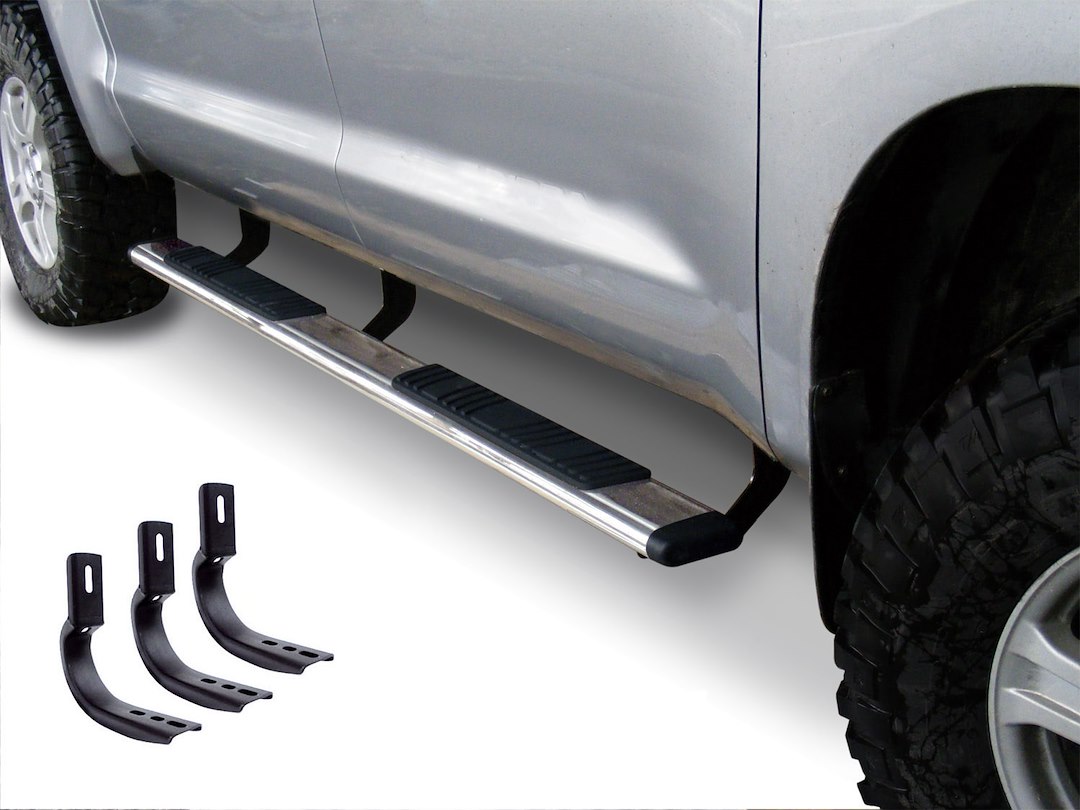 Big Country Truck Accessories Nerf Bar, Widesider Platinum, With Step Pads, 5 Inch Oval Straight, Polished, Stainless Steel – 395123876