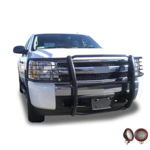 Black Horse Off Road Grille Guard, 3-Piece Modular, Powder Coated, Steel, 1-1/2 Inch Diameter, With Brush Guard – 17A035700A2MA-PLFR