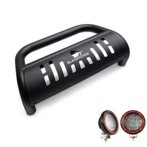 Black Horse Off Road Bull Bar, 2-1/2 Inch Diameter Tube, Powder Coated, Steel, With Skid Plate – BB11327A-SP-PLFR
