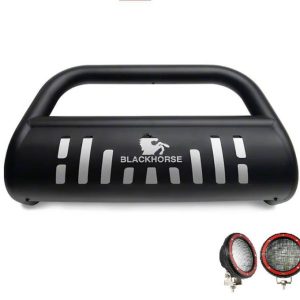Black Horse Off Road Bull Bar, 2-1/2 Inch Diameter Tube, Powder Coated, Steel, With Skid Plate – BB11327A-SP-PLFR