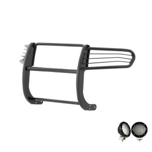 Black Horse Off Road Grille Guard, 3-Piece Modular, Powder Coated, Steel, 1-1/2 Inch Diameter, With Brush Guard – 17A152500A1MA-PLFB