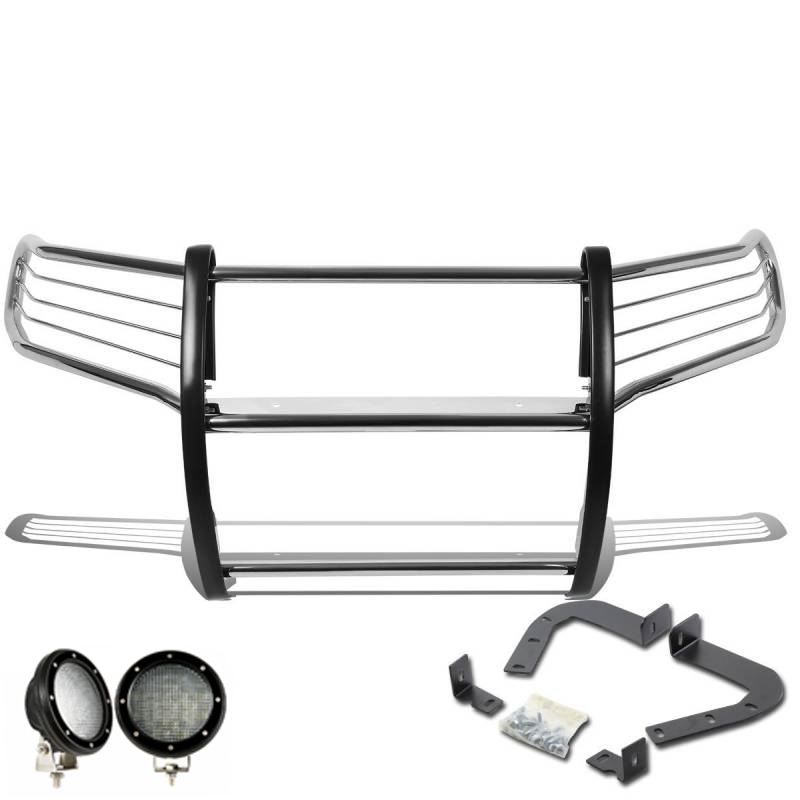 Black Horse Off Road Grille Guard, 3-Piece Modular, Polished, Stainless Steel, 1-1/2 Inch Diameter, With Brush Guard – 17A080202MSS-PLFB