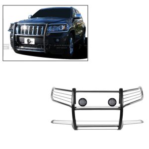 Black Horse Off Road Grille Guard, 3-Piece Modular, Polished, Stainless Steel, 1-1/2 Inch Diameter, With Brush Guard – 17A080202MSS-PLFB
