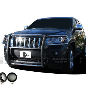 Black Horse Off Road Grille Guard, 3-Piece Modular, Polished, Stainless Steel, 1-1/2 Inch Diameter, With Brush Guard – 17A080202MSS-PLFB
