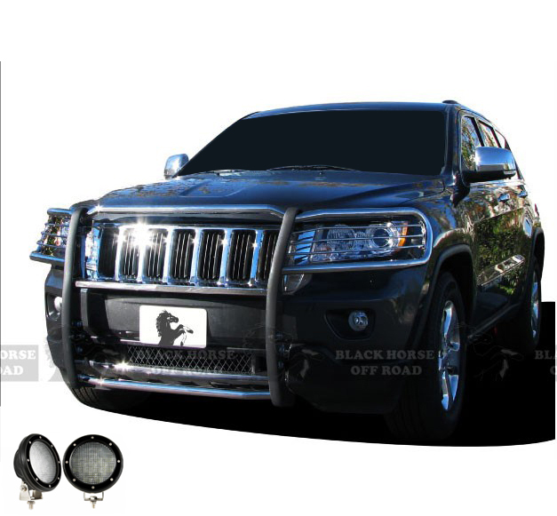 Black Horse Off Road Grille Guard, 3-Piece Modular, Polished, Stainless Steel, 1-1/2 Inch Diameter, With Brush Guard – 17A080202MSS-PLFB