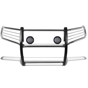 Black Horse Off Road Grille Guard, 3-Piece Modular, Polished, Stainless Steel, 1-1/2 Inch Diameter, With Brush Guard – 17A080202MSS-PLFB
