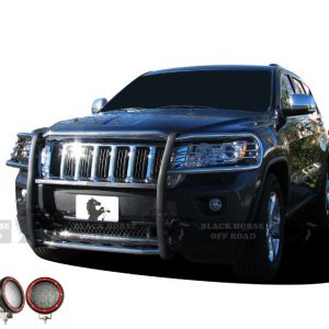 Black Horse Off Road Grille Guard, 3-Piece Modular, Polished, Stainless Steel, 1-1/2 Inch Diameter, With Brush Guard – 17A080202MSS-PLFR