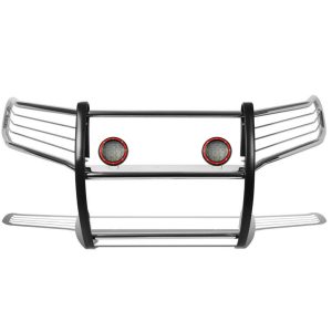 Black Horse Off Road Grille Guard, 3-Piece Modular, Polished, Stainless Steel, 1-1/2 Inch Diameter, With Brush Guard – 17A080202MSS-PLFR