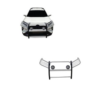 Black Horse Off Road Grille Guard, 3-Piece Modular, Polished, Stainless Steel, 1-1/2 Inch Diameter, With Brush Guard – 17A093904MSS-PLFB